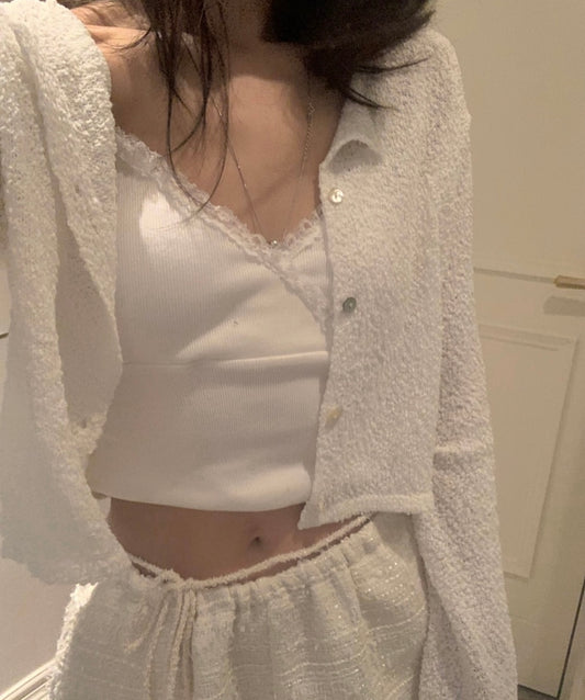 Soft Cloud Textured Cropped Cardigan